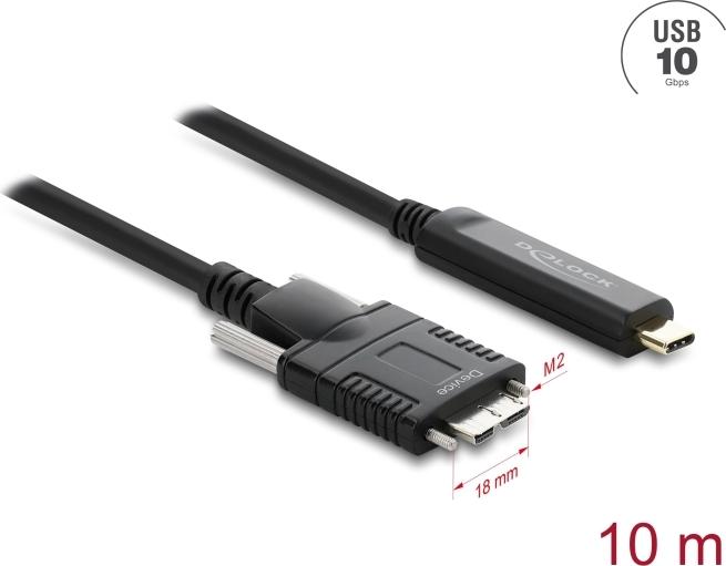 Delock Aktives Optisches Kabel USB 10 Gbps USB Type-C™ Stecker zu Typ Micro-B Stecker mit Schrauben 10 m (83632)