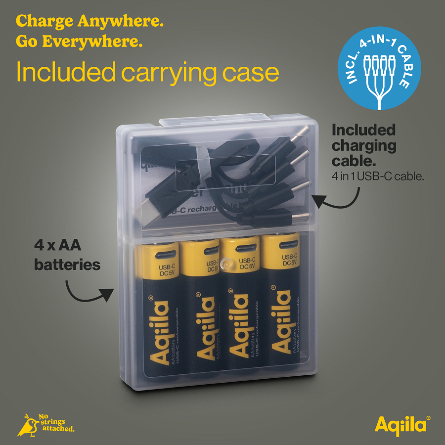 AQIILA AQ200AA367C4 AA Akku 2000 mAh 1,5 V USB-C Schwarz, Gelb