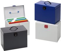 Esselte Hängemappenbox Metal, farbig sortiert aus Metal, mit Tragegriff, inkl. 5 Registerfächer, - 4 Stück (48320)