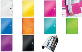 LEITZ Projektmappe WOW, A4, PP, 6 Fächer, schwarz-metallic 5 Fächer mit Beschriftungstaben inkl. Beschriftungsschild - 1 Stück (4589-00-95)