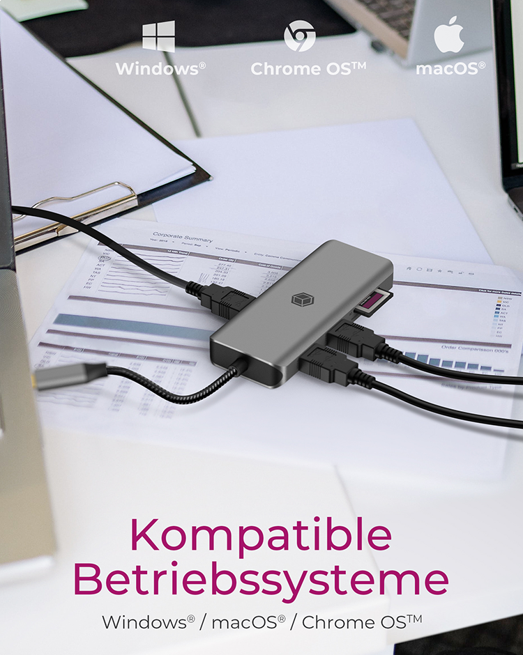 ICY BOX IB-DK4012-CPD Dockingstation 9-in-1 USB-C 100 W Anthrazit, Schwarz