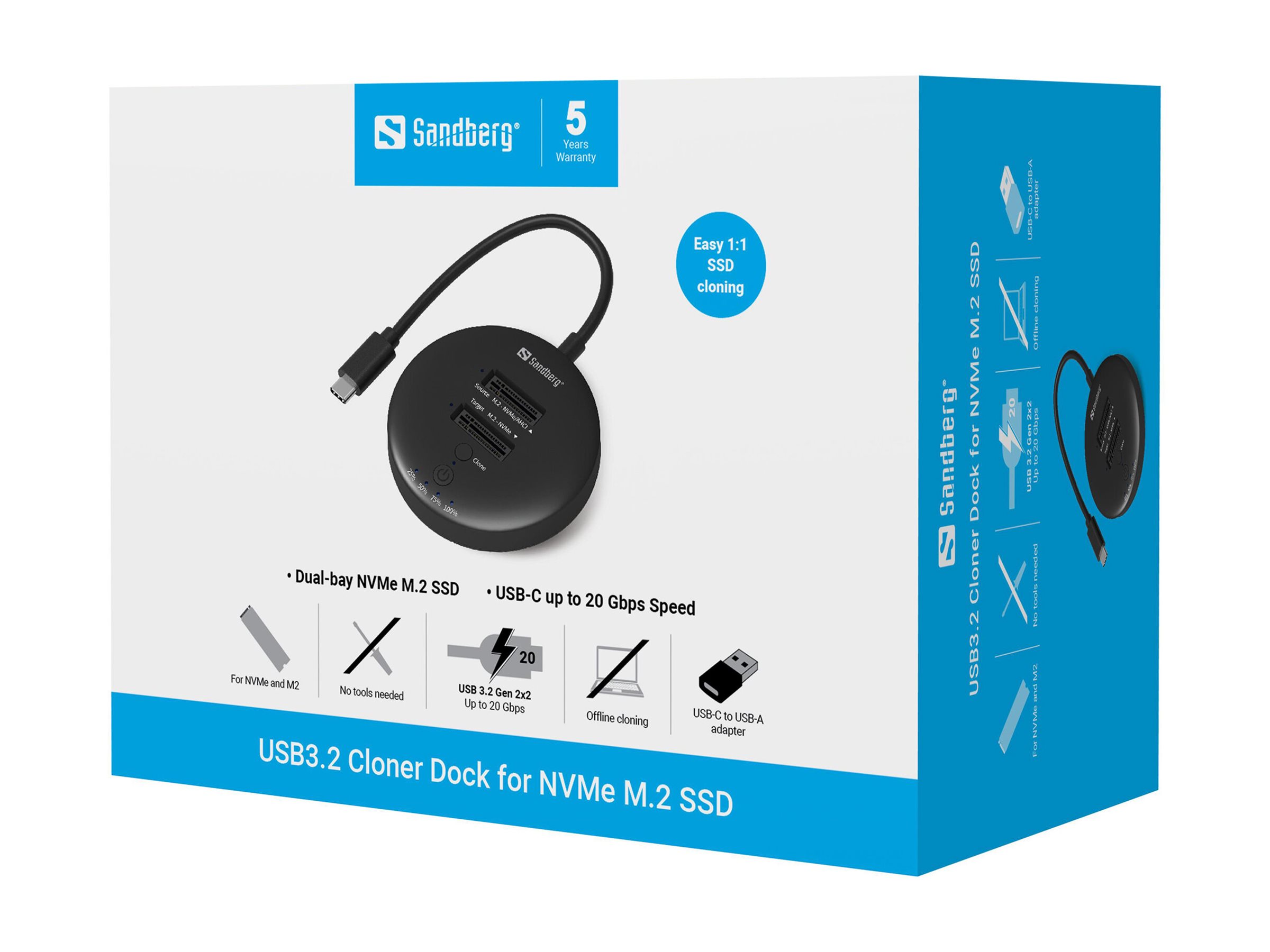 Sandberg SSD-Dockingstation 2x M.2 NVMe USB-C 3.2 Gen 2 Schwarz