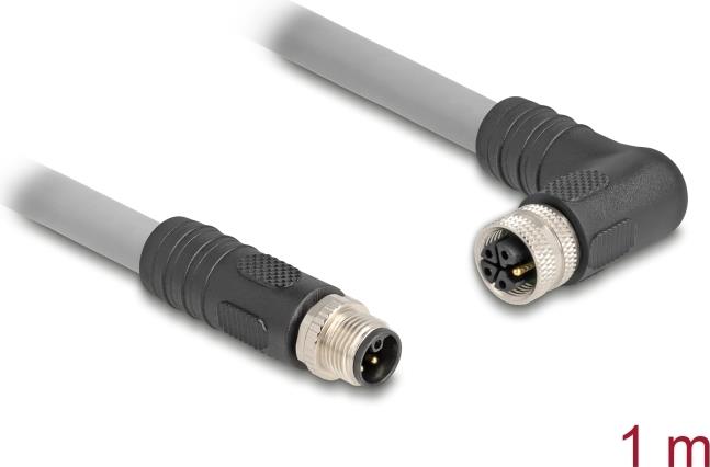 Delock M12 Kabel L-kodiert 5 Pin Stecker gerade zu Buchse rechts gewinkelt PUR (80542)