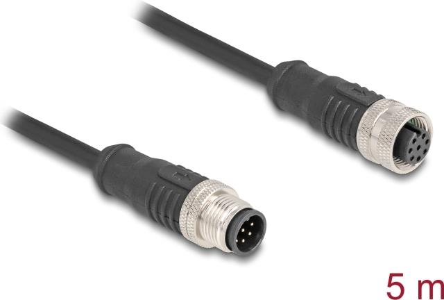 DELOCK M12 Kabel A-kodiert 8 Pin Stecker zu Buchse PVC 5 m