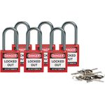 Brady, kompaktes Sicherheitsschloss Nylon, Rot, 38mm Bügelhöhe, 4,7mm Aluminium-Schließbügel (Keyed Different) (6er Pack) (814126)