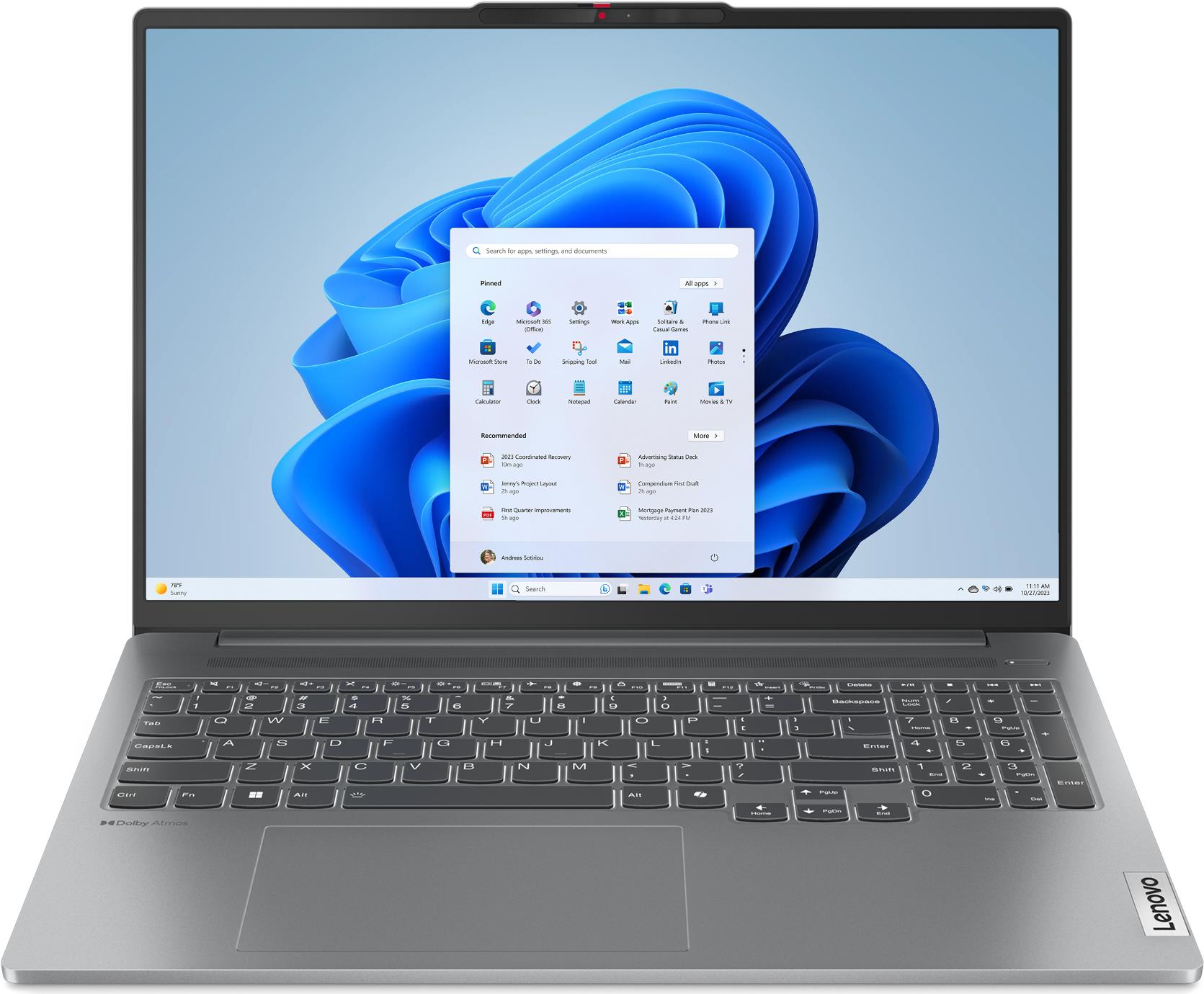 Lenovo IdeaPad Pro 5 16IMH9 Intel Core Ultra 9 185H Laptop 40,6 cm (16") WQXGA 32 GB LPDDR5x-SDRAM 1 TB SSD Wi-Fi 6E (802.11ax) Windows 11 Pro Grau (83D40035GE)