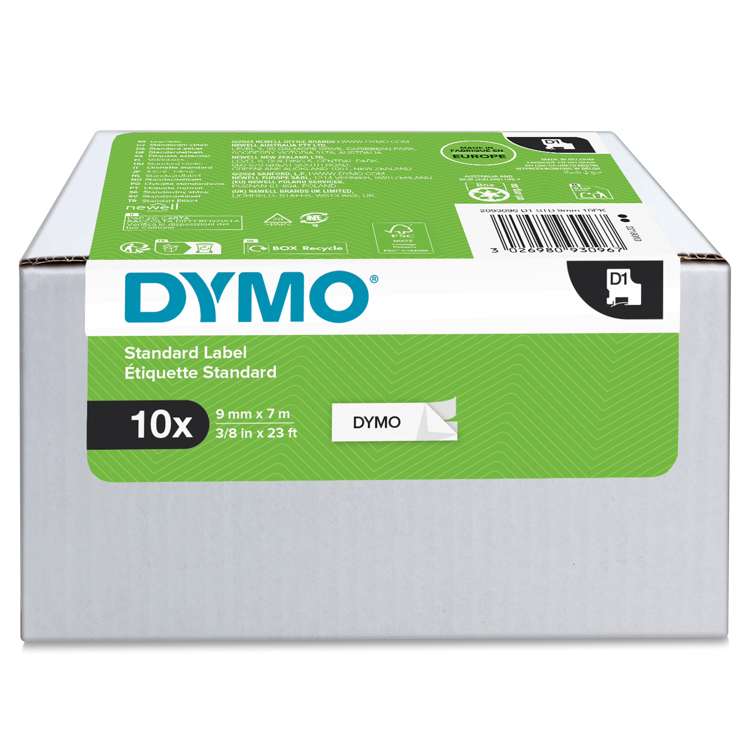DYMO D1 Etikettenband 9 mm x 7 m Schwarz auf Weiß