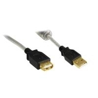 Verlängerung USB 2.0 High Quality mit Ferritkern und Goldkontakten, transparent, 3m, Good Connections® (2511-3TQ)