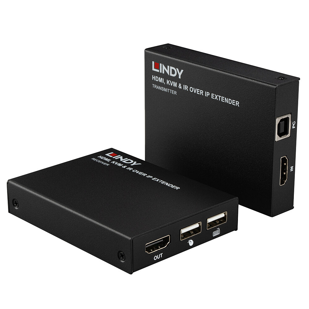 Lindy 39320 HDMI KVM & IR over IP Extender, bis 150 m über CAT 6, Schwarz