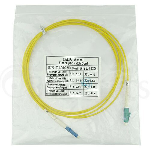 BlueOptics Simplex LWL Patchkabel LC-UPC/LC-APC Singlemode OS2 G.657.A1 2 m, LSZH Gelb