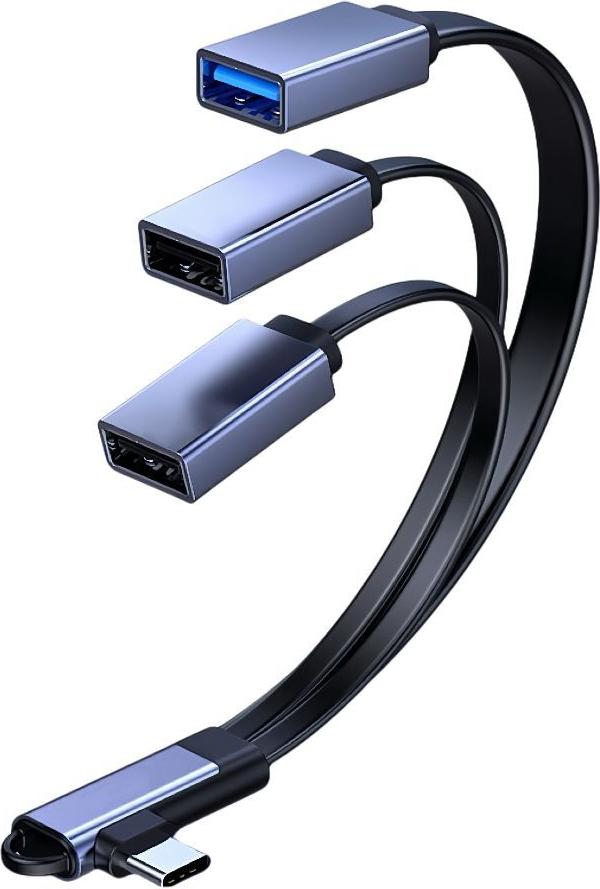 MicroConnect USB-C Angled splitter cable Black (MC-USBCANG-USBA3WAY)