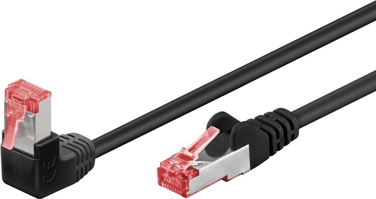 Goobay CAT 6 Patchkabel 1x 90° gewinkelt, S/FTP (PiMF), Schwarz, 5 m - Rastnase oben, LSZH halogenfrei, Kupfer (51546)