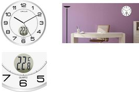 UNiLUX Wanduhr/Quarzuhr "TEMPUS", Durchm.: 300 mm, silber Zahlen in schwarz, mit LCD-Anzeige der Innentemperatur, - 1 Stück (400094592)