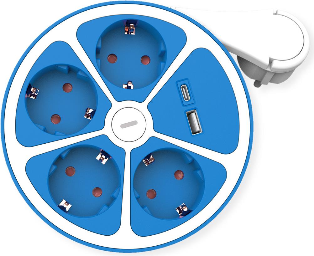 ROLINE Tischsteckdosenleiste 4x+Sw. 1x A+ C CEE7/7 Blau 3m - Steckdosenleiste (19.07.2341)