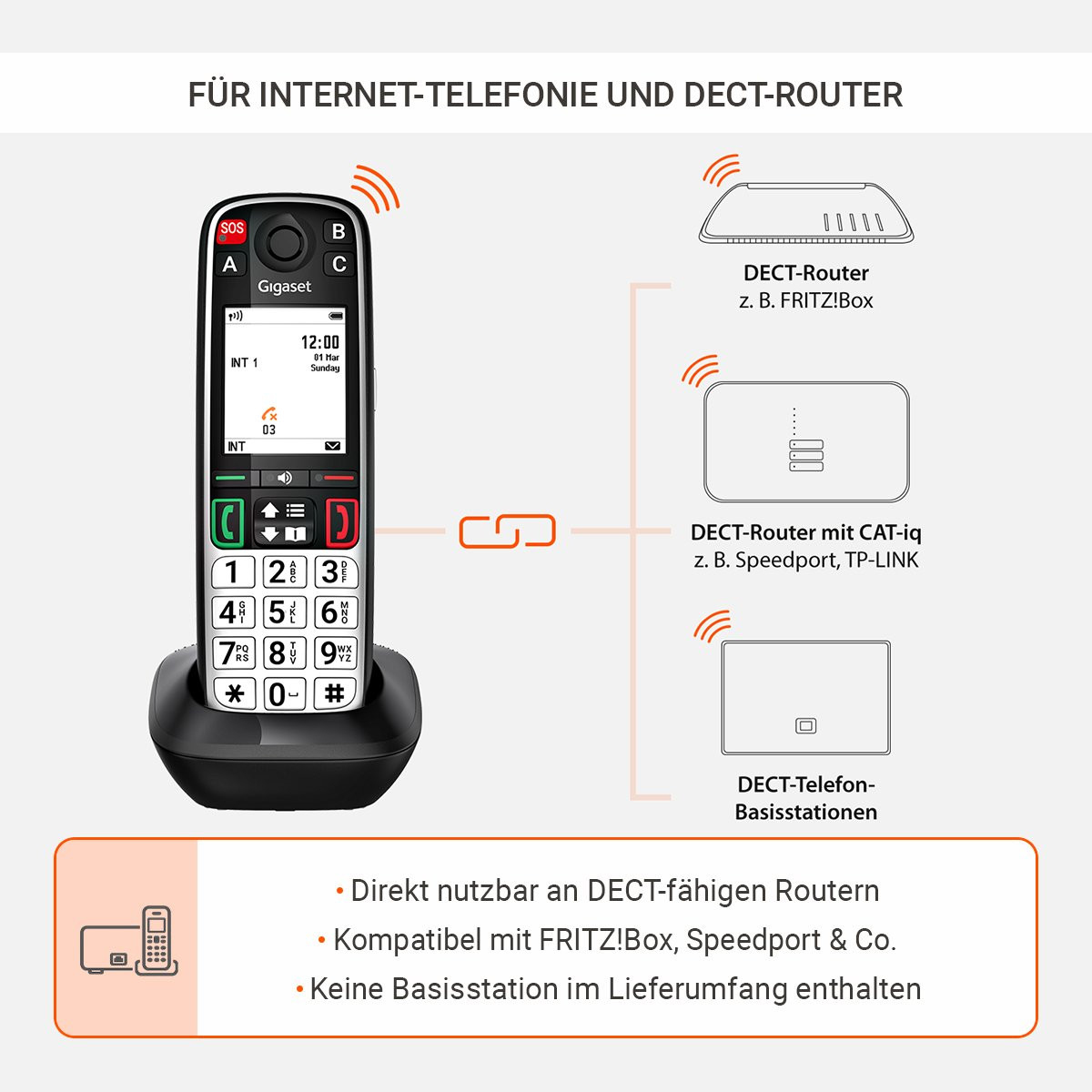 Gigaset EASY 500HX DECT-Seniorentelefon mit Freisprecheinrichtung Schwarz, Silber