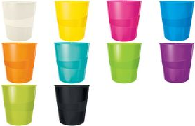 Esselte-Leitz LEITZ Papierkorb WOW, aus Kunststoff, 15 Liter, schwarz rund, hochglänzend, integrierter Tragegriff, glatte innere - 1 Stück (5278-10-95)