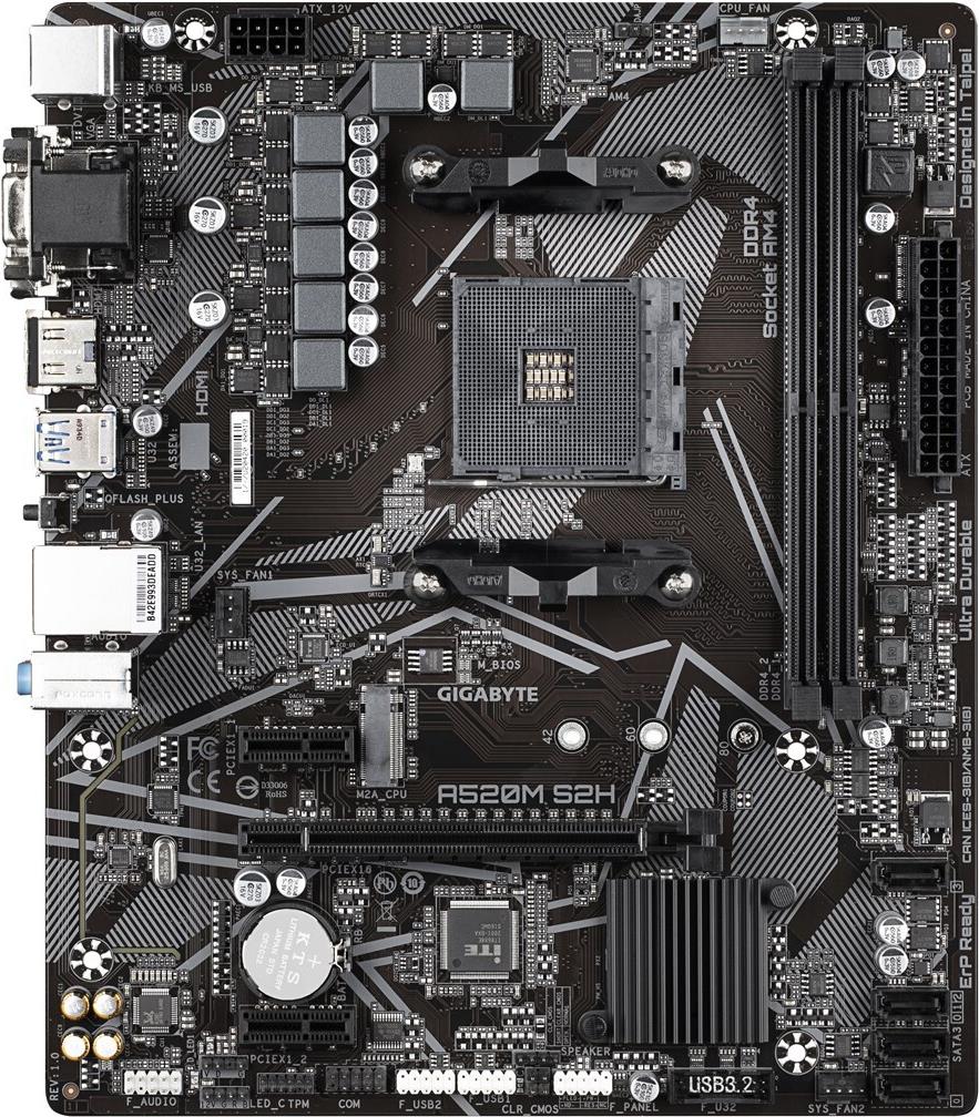 Gigabyte A520M S2H Mainboard AMD A520 Sockel AM4 Micro ATX Schwarz