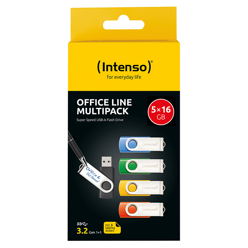 Intenso Office Line USB-Stick Multipack 5x 16 GB USB 3.2 Gen 1 Mehrfarbig