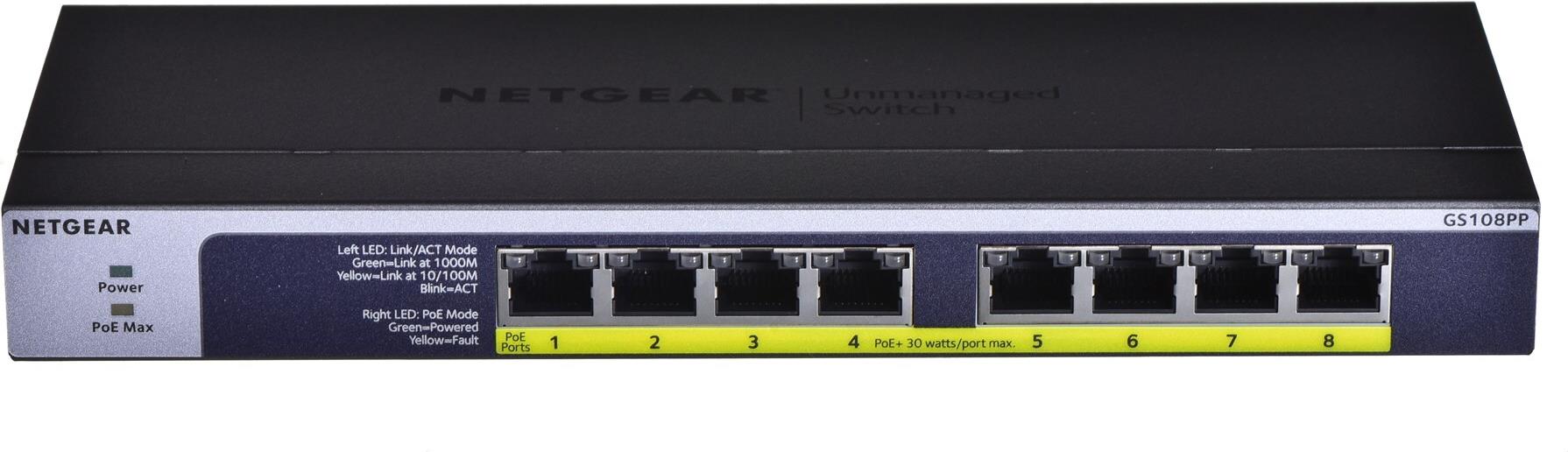 Netgear GS108PP Unmanaged Switch 8-Port Gigabit PoE+ Schwarz/Grau