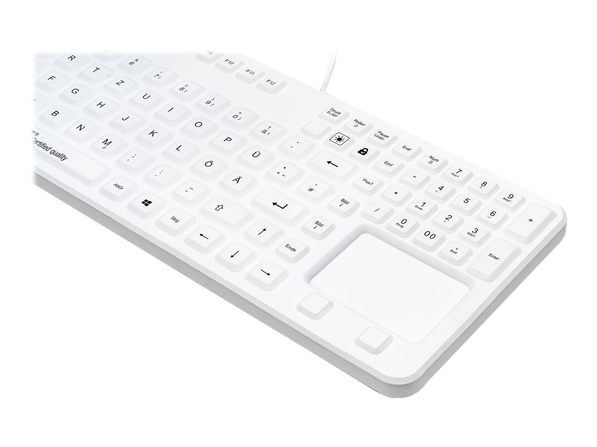 Gett CleanType Prime Touch+ Kabelgebundene Tastatur mit Touchpad IP68 109 Tasten Swiss Layout Weiß