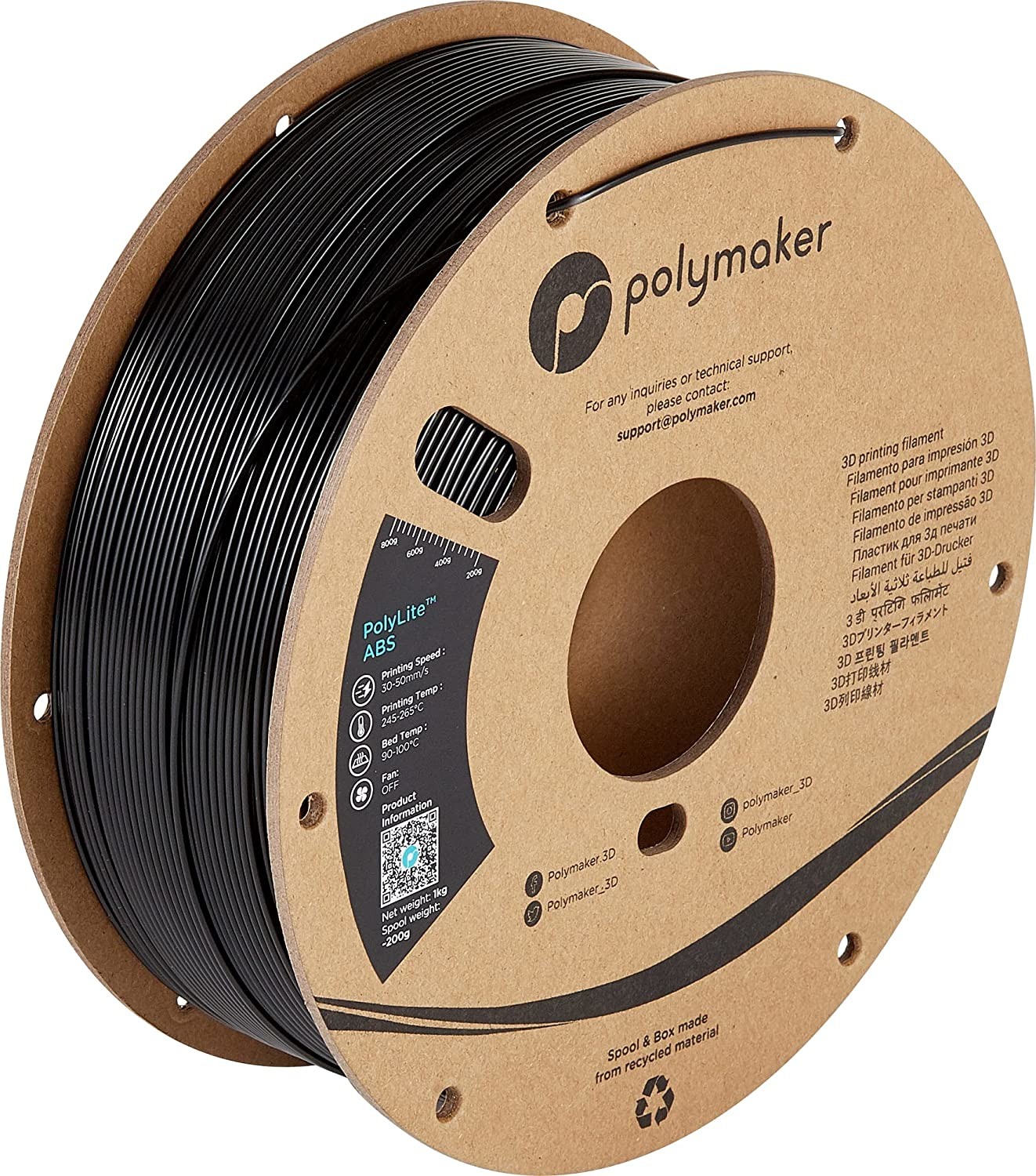 Polymaker PE01033 ABS Filament 1.75 mm 3000 g Schwarz
