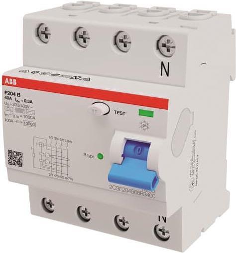 ABB Stotz S&J FI-Schutzschalter TypB 4P 40A,300mA,3kA,4TE F204B-40/0,3-4TE (2CSF204568R3400)