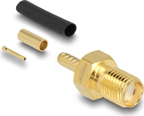 Delock SMA Buchse zum Crimpen RG-174 RG-316mit passendem Schrumpfschlauch (91783)