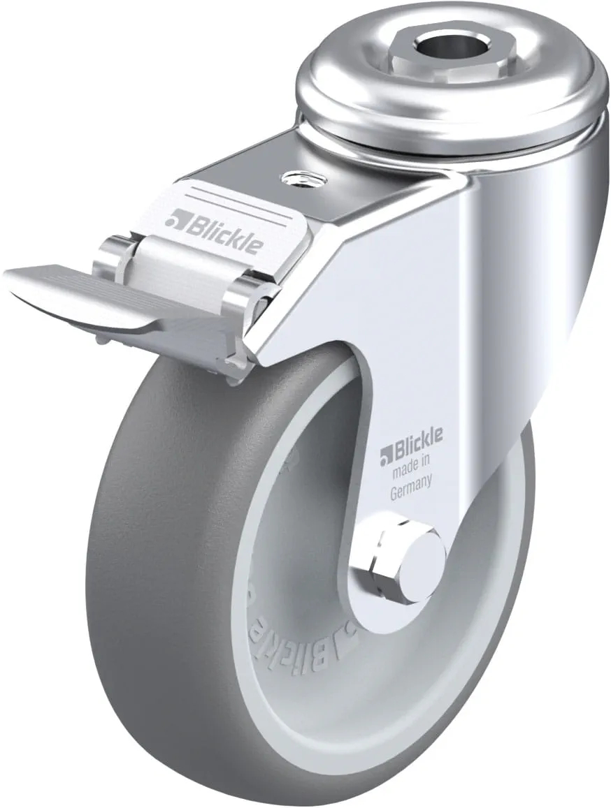 Blickle LKRA-TPA 101G-FI Lenkrolle mit Feststeller 100 mm Rückenloch 13 mm Silber/Grau