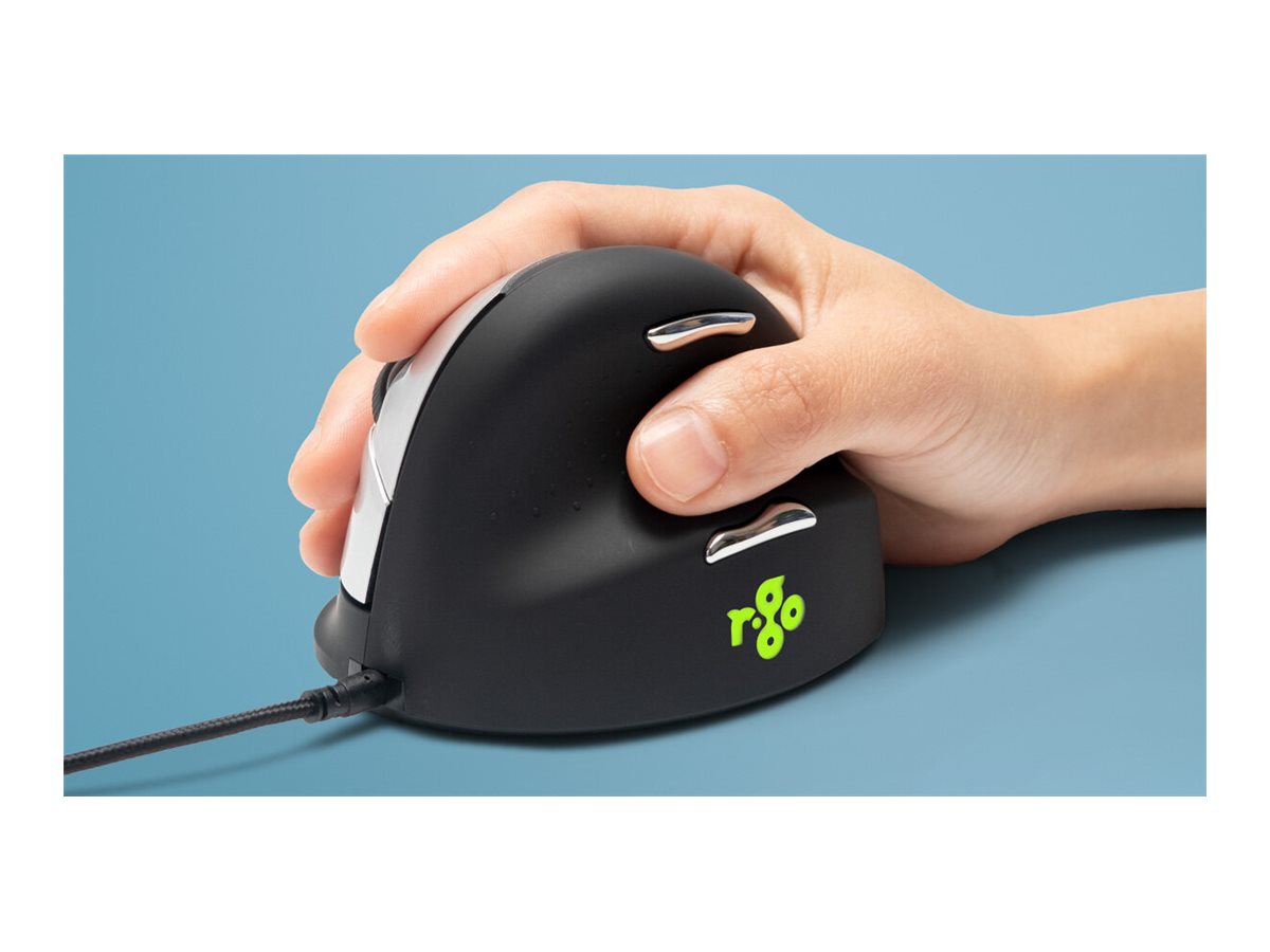 R-Go Tools Ergonomische Maus HE Break Rechtshänder Medium USB 2400 DPI 5 Tasten Schwarz/Silber