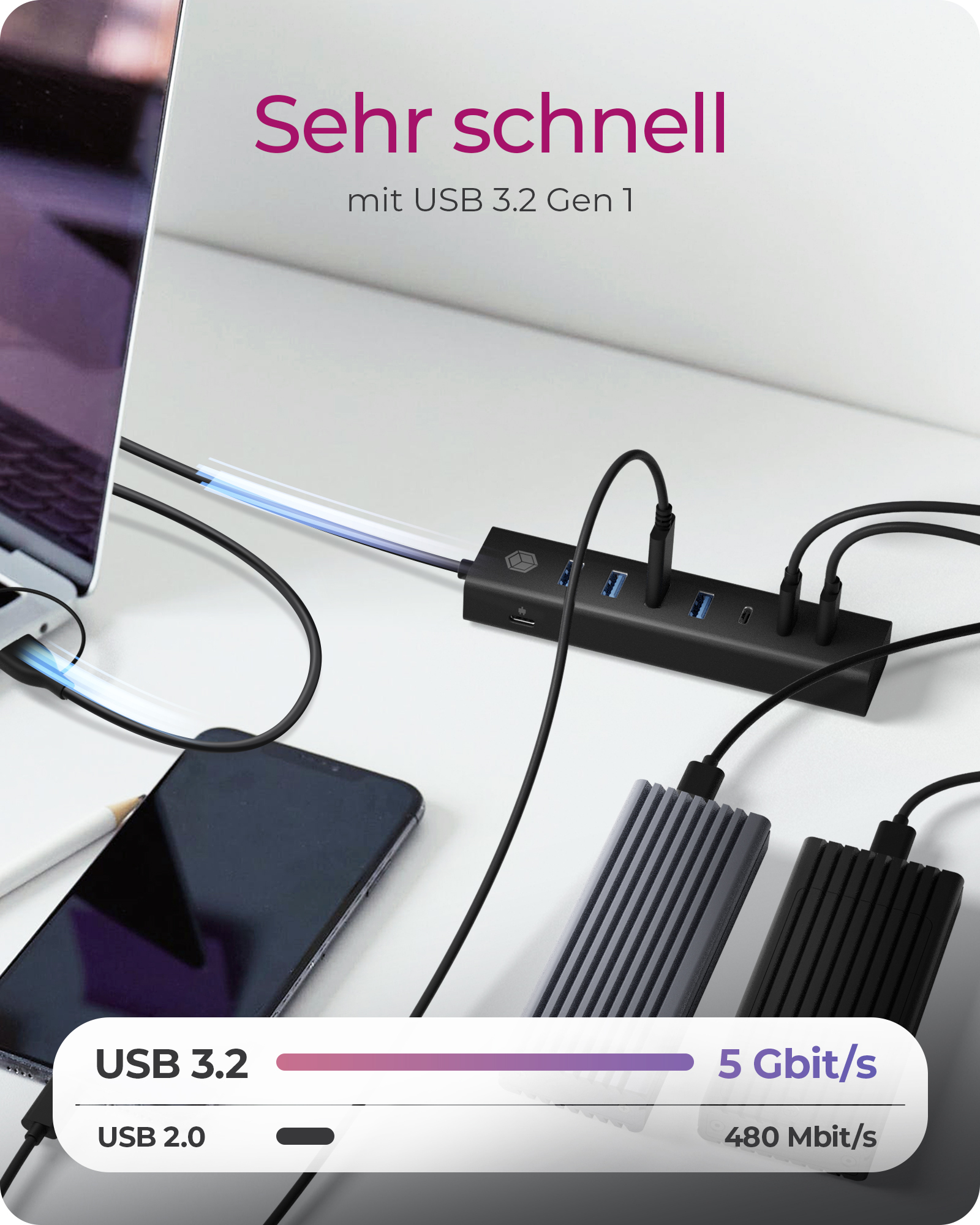 ICY BOX IB-HUB1737-C3 7-Port USB 3.2 Gen 1 Hub Schwarz