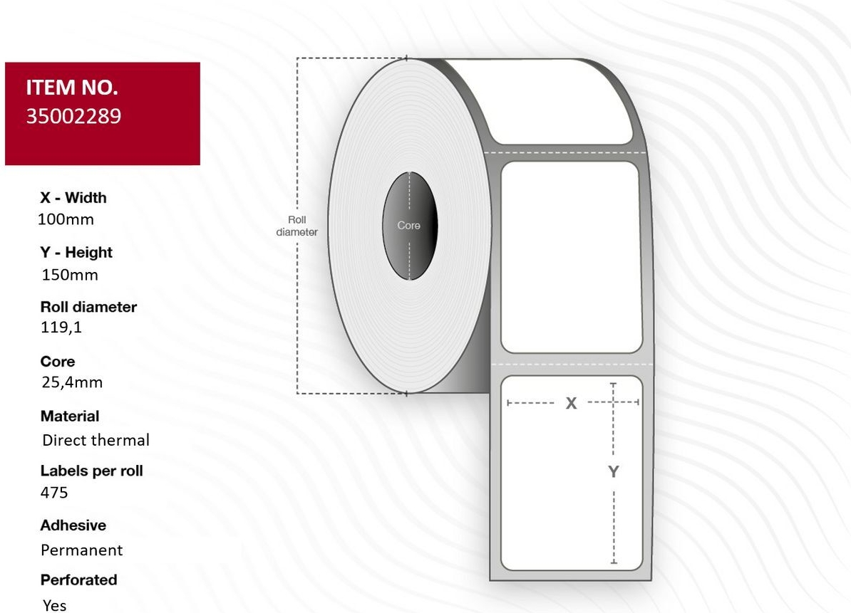 Capture Label 100x150 - Core 25, DT. 500 labels per roll, 1 roll per box (CA-LB5155)