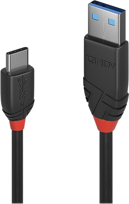 Lindy 0.15m USB 3.2 Typ A an C Kabel, 10GBit/s, Black Line USB Typ A Stecker an C Stecker (36914)