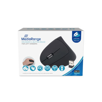 MediaRange MROS233 Vertikale Maus kabellos 2.4 GHz 6 Tasten 1600 DPI Ergonomisch für Linkshänder Schwarz