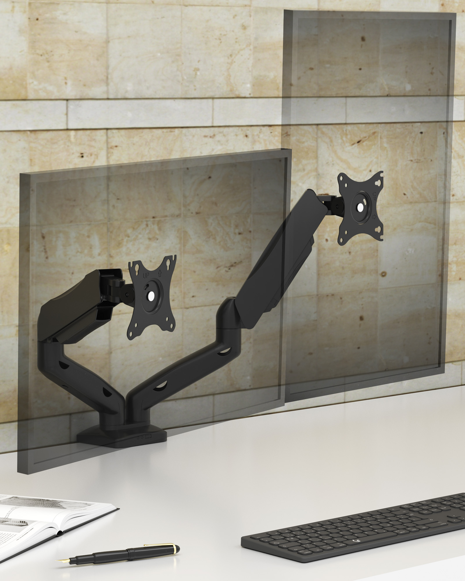 ICY BOX IB-MS204-T Monitorständer für 2 Monitore 32" Schwarz