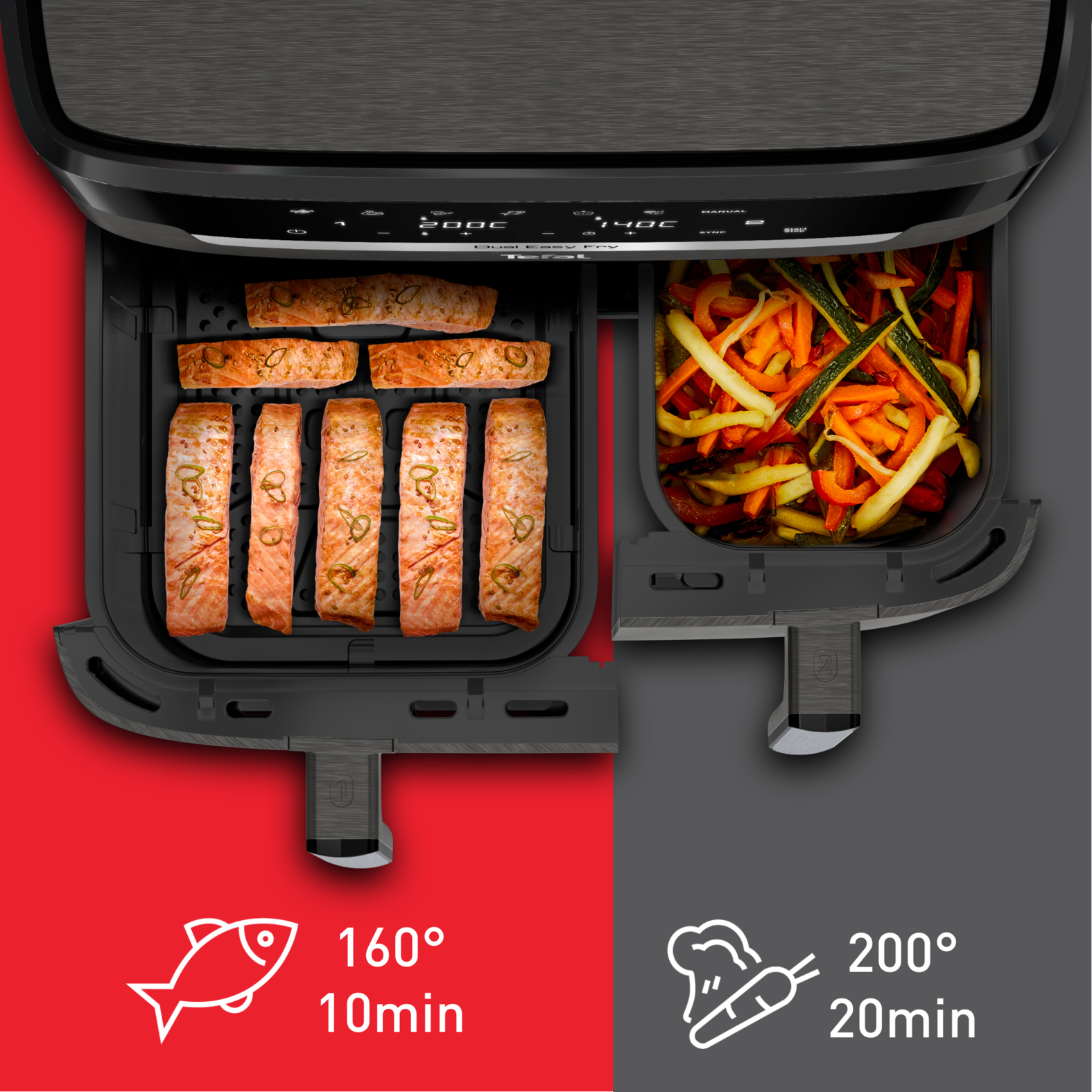 Tefal Dual Easy Fry EY942HE0 Doppel-Heißluftfritteuse 11 l 2020 W Grau