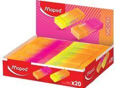 Maped Kunststoff-Radierer NEON, 20er Display durchgefärbt in den Farben neonorange mit neonpink & - 20 Stück (121901)