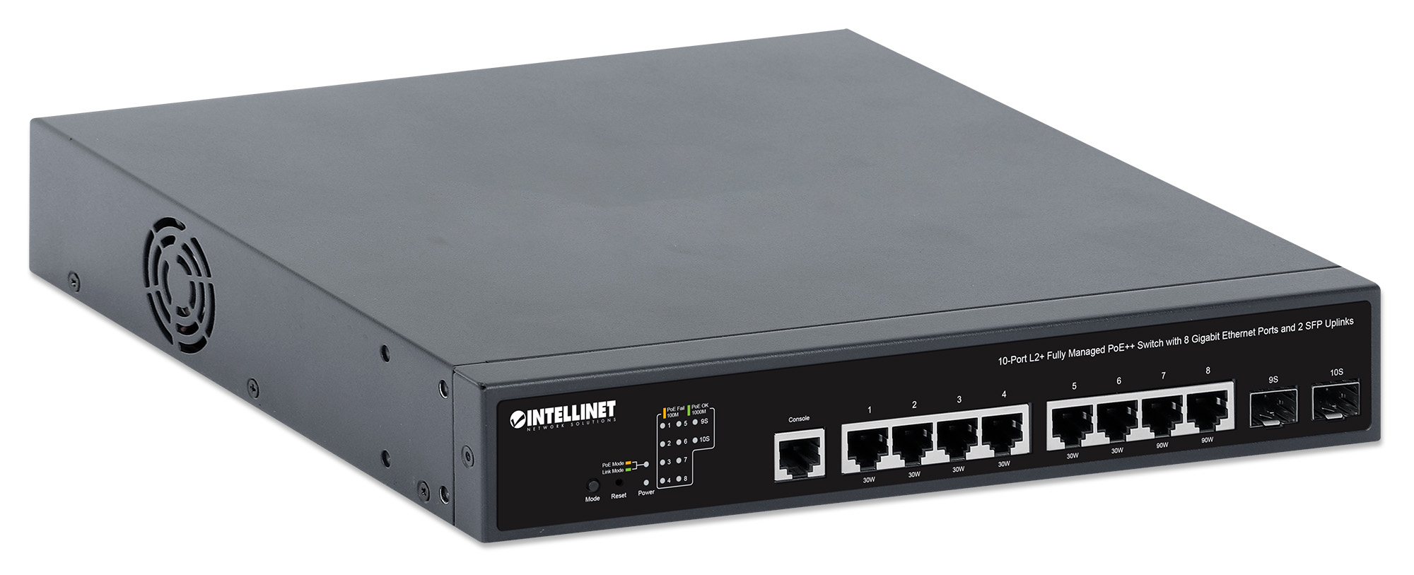 Intellinet 562003 10-Port L2+ Managed PoE++ Switch 8x Gigabit 2x SFP Schwarz