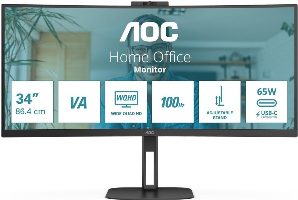 AOC Value-line CU34V5CW/BK 34" Curved Monitor 3440 x 1440 100 Hz USB-C Schwarz