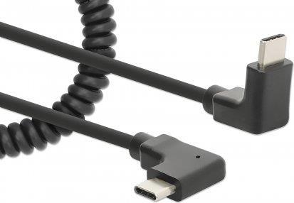MANHATTAN Spiralkabel USB-C auf USB-C Ladekabel USB Typ-C-Stecker auf Typ-C-Stecker, 1 m, verknotungsfreies, geringeltes Design, Winkelstecker, keine Datenübertragung, schwarz (356213)