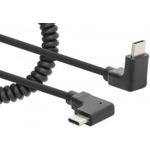 MANHATTAN Spiralkabel USB-C auf USB-C Ladekabel USB Typ-C-Stecker auf Typ-C-Stecker, 1 m, verknotungsfreies, geringeltes Design, Winkelstecker, keine Datenübertragung, schwarz (356213)
