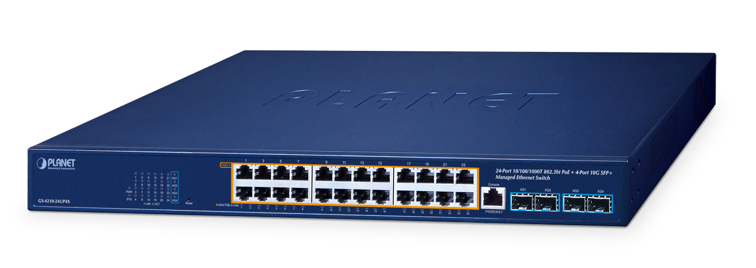 Planet GS-4210-24UP4X 24-Port Gigabit PoE++ Managed Switch L2/L4 Blau