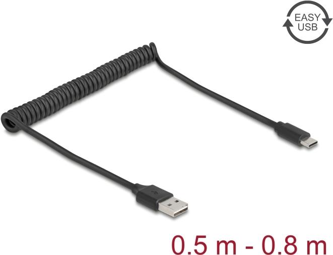 Delock Spiralkabel EASY-USB 2.0 Typ-A Stecker zu USB Type-C 0.5 m bis 0.8 (90133)