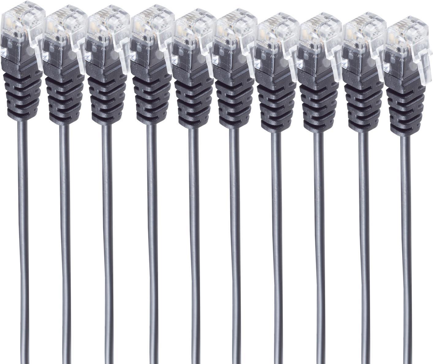 shiverpeaks ®-BASIC-S--Telefon-Anschlusskabel, RJ11 Stecker auf RJ11 Stecker, Rundkabel, schwarz, Flexibel, Kupferkabel, SET 10 Stück 3,5m (BS70084-3.5-SET10)