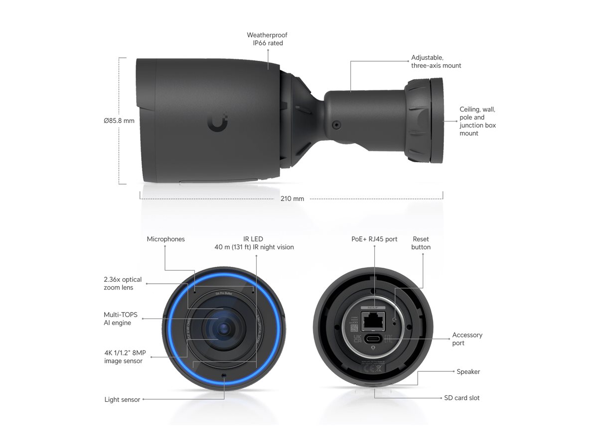 Ubiquiti UniFi Protect G6 Pro Bullet Netzwerk-Überwachungskamera 4K Schwarz
