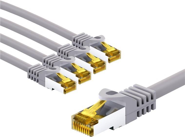Goobay RJ45-Patchkabel CAT 6A S/FTP PiMF 500 MHz mit 7 Rohkabel 5 m grau 5er-Set (69497)