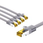 Goobay RJ45-Patchkabel CAT 6A S/FTP PiMF 500 MHz mit 7 Rohkabel 5 m grau 5er-Set (69497)