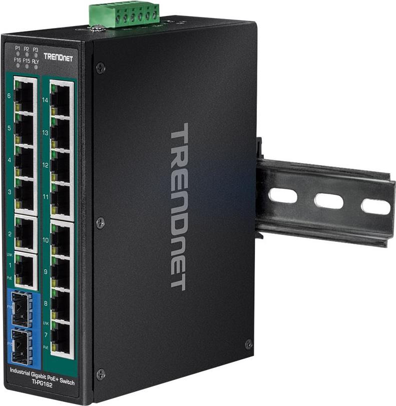 TRENDnet TI-PG162 Industrial Switch 16-Port Gigabit PoE+ Schwarz