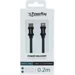 PowerRay Data Cable PR-DCCL020TBK, USB-C / LIGHTNING, 0.2m Textile black, Blister (PR-DCCL020TBK)