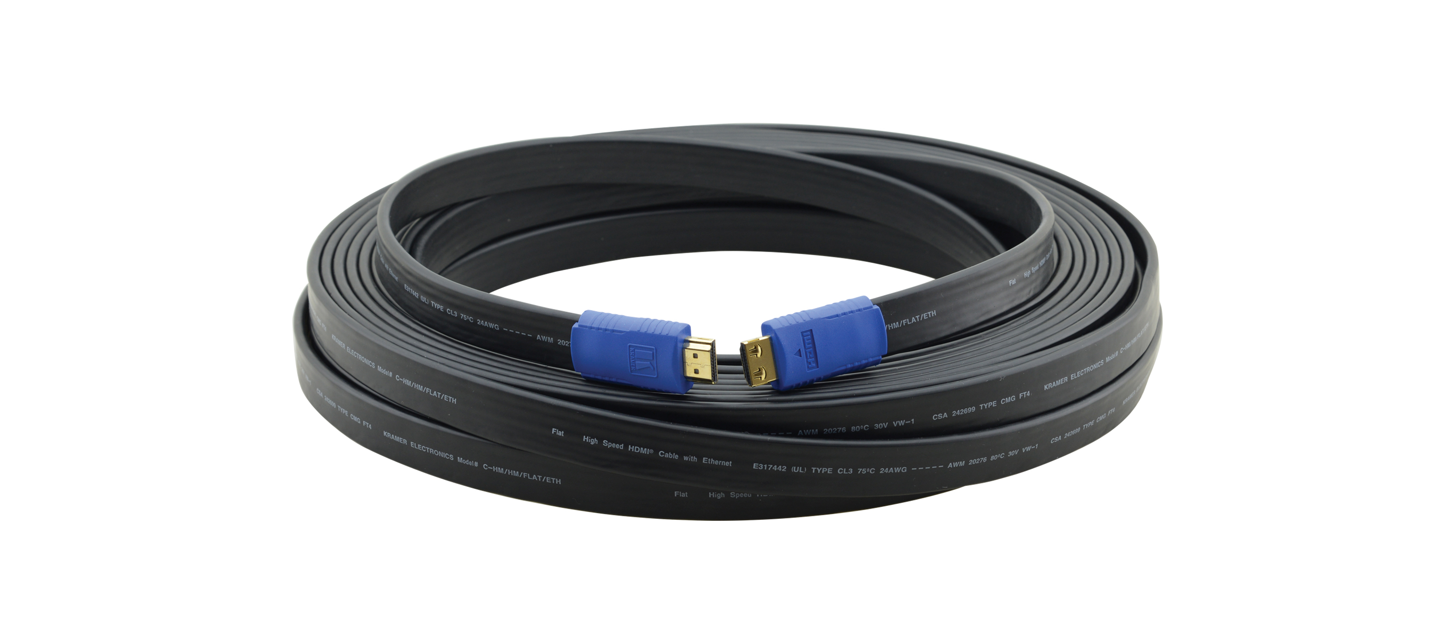 Kramer C-HM/HM/FLAT/ETH-35 HDMI-Flachkabel mit Ethernet HDMI Stecker/Stecker 10,7 m Schwarz