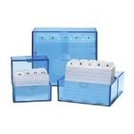 WEDO Karteikasten A7 quer, blau-transparent, bestückt aus Kunststoff, Schnappverschluss, Bodenarretierung (250 7303)